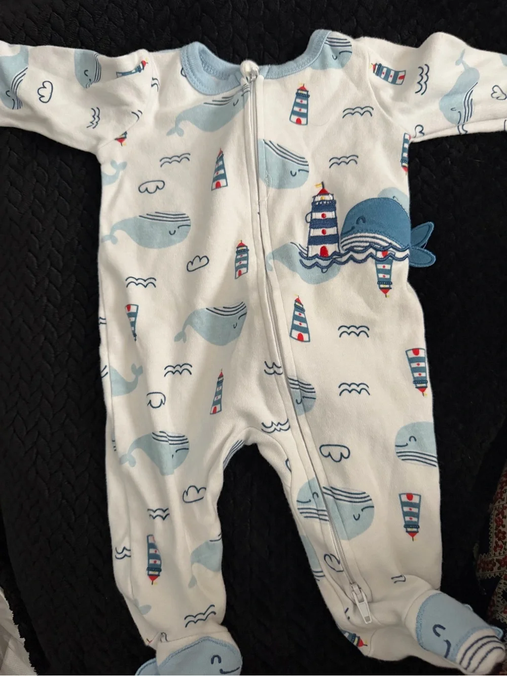 Koala Kids Whale & Lighthouse Footed One-Piece - Blue & White
